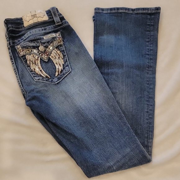 Miss Me Blue Boot Cut Jeans with Embellished Wings - Picture 1 of 14